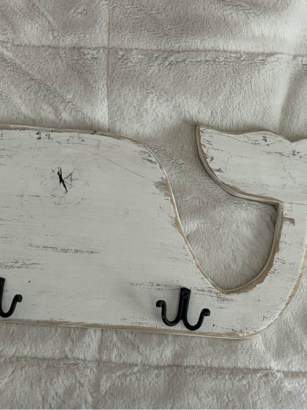 Distressed White Whale Wall Hooks - Coastal Farmhouse Decor